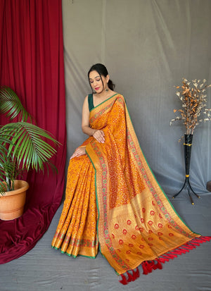 Orange Patola Silk Saree – Soft Woven Design Ethnic Saree for Festival & Party Wear