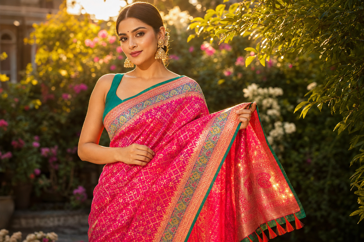 Pink Patola Silk Saree with Elegant Woven Design | Traditional Party & Festive Wear with Matching Blouse