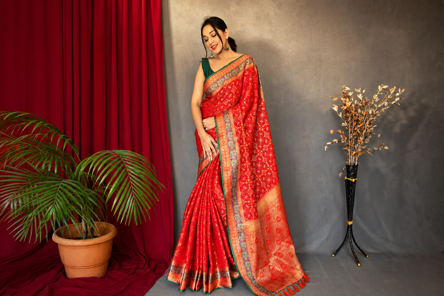 Red Patola Silk Saree with Elegant Woven Design | Traditional Party & Wedding Wear with Matching Blouse