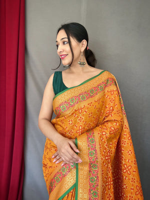 Orange Patola Silk Saree – Soft Woven Design Ethnic Saree for Festival & Party Wear