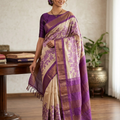 Pure Handloom Tussar Silk Saree with Hand Block Print & Digital Design | Silk Mark Certified