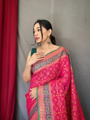 Pink Patola Silk Saree – Soft Woven Design Elegant Ethnic Saree for Women