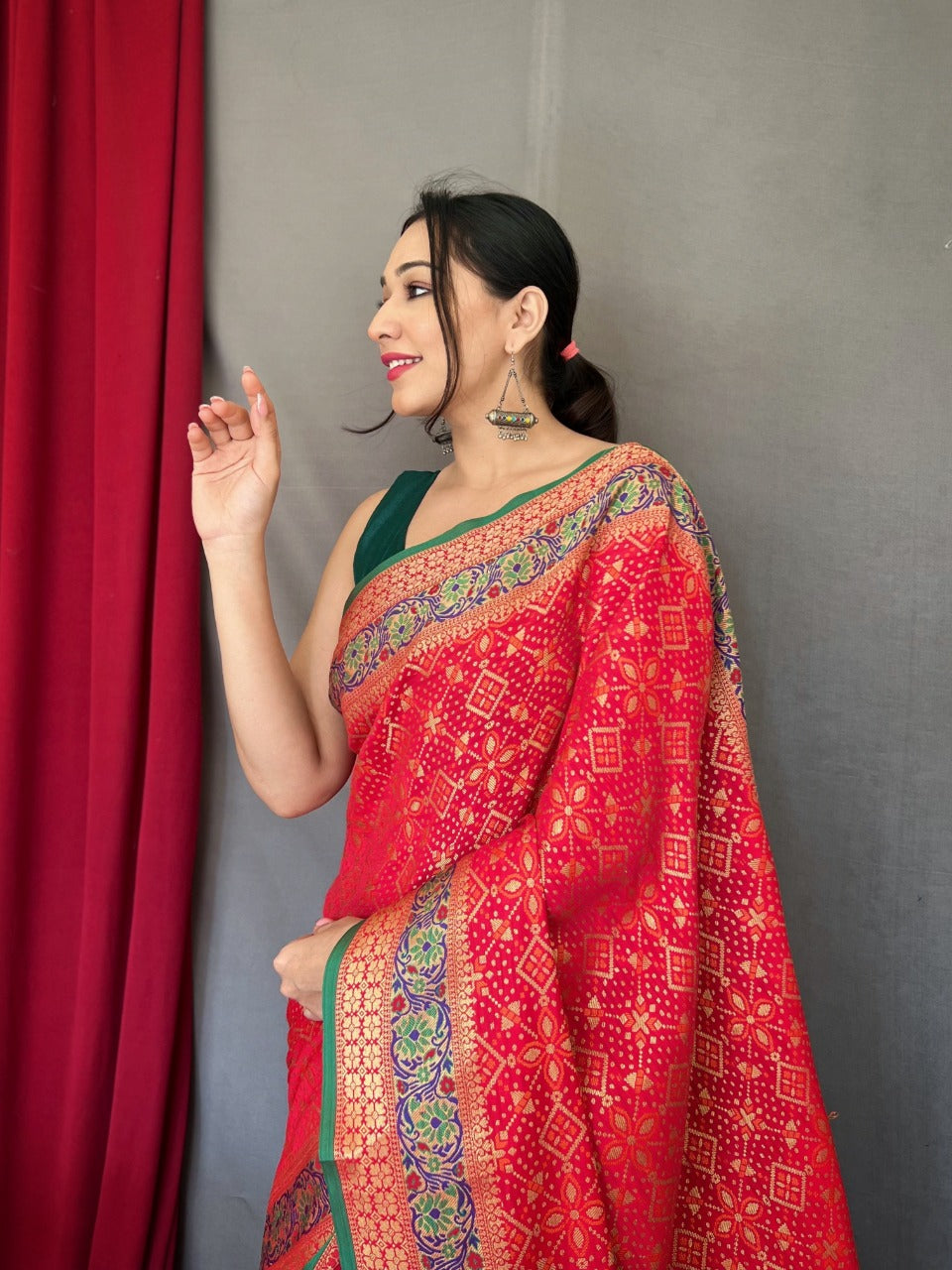 Red Patola Silk Saree – Soft Woven Design Wedding Saree for Women
