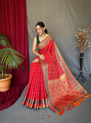 Red Patola Silk Saree – Soft Woven Design Wedding Saree for Women