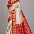 Special Tissue Wedding Silk Saree – Cream & Red with Traditional Gold Zari