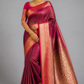 Special Tissue Wedding Silk Saree – Magenta Wine with Heavy Gold Zari Pallu
