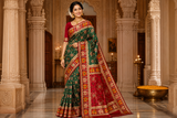 Green & Red Patola Silk Saree with Meena Zari Weaving Work | Traditional Wedding & Festive Wear with Matching Blouse