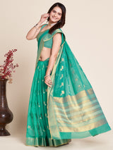 Rama Green Kota Doriya Saree with Zari Weaving Work | Elegant Traditional, Festive & Party Wear with Matching Blouse