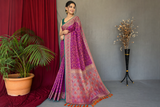 Purple Patola Silk Woven Saree with Matching Blouse Piece