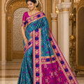 Teal body and magenta pallu Patola Silk Saree with Meena Zari Weaving Work | Traditional Wedding & Festive Wear with Matching Blouse