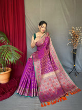 Purple Patola Silk Saree – Soft Woven Design Traditional Saree for Wedding & Festive Wear
