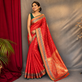 Red Patola Silk Saree with Elegant Woven Design | Traditional Party & Wedding Wear with Matching Blouse