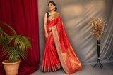 Red Patola Silk Saree with Elegant Woven Design | Traditional Party & Wedding Wear with Matching Blouse