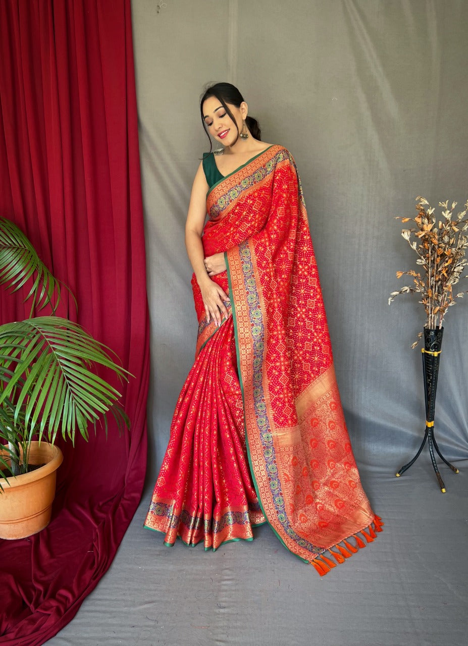 Red Patola Silk Saree – Soft Woven Design Wedding Saree for Women