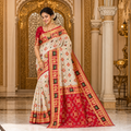 White & Red Patola Silk Saree with Meena Zari Weaving Work | Traditional Wedding & Festive Wear with Matching Blouse
