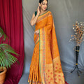 Orange Patola Silk Saree – Soft Woven Design Ethnic Saree for Festival & Party Wear