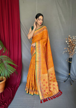 Orange Patola Silk Saree – Soft Woven Design Ethnic Saree for Festival & Party Wear